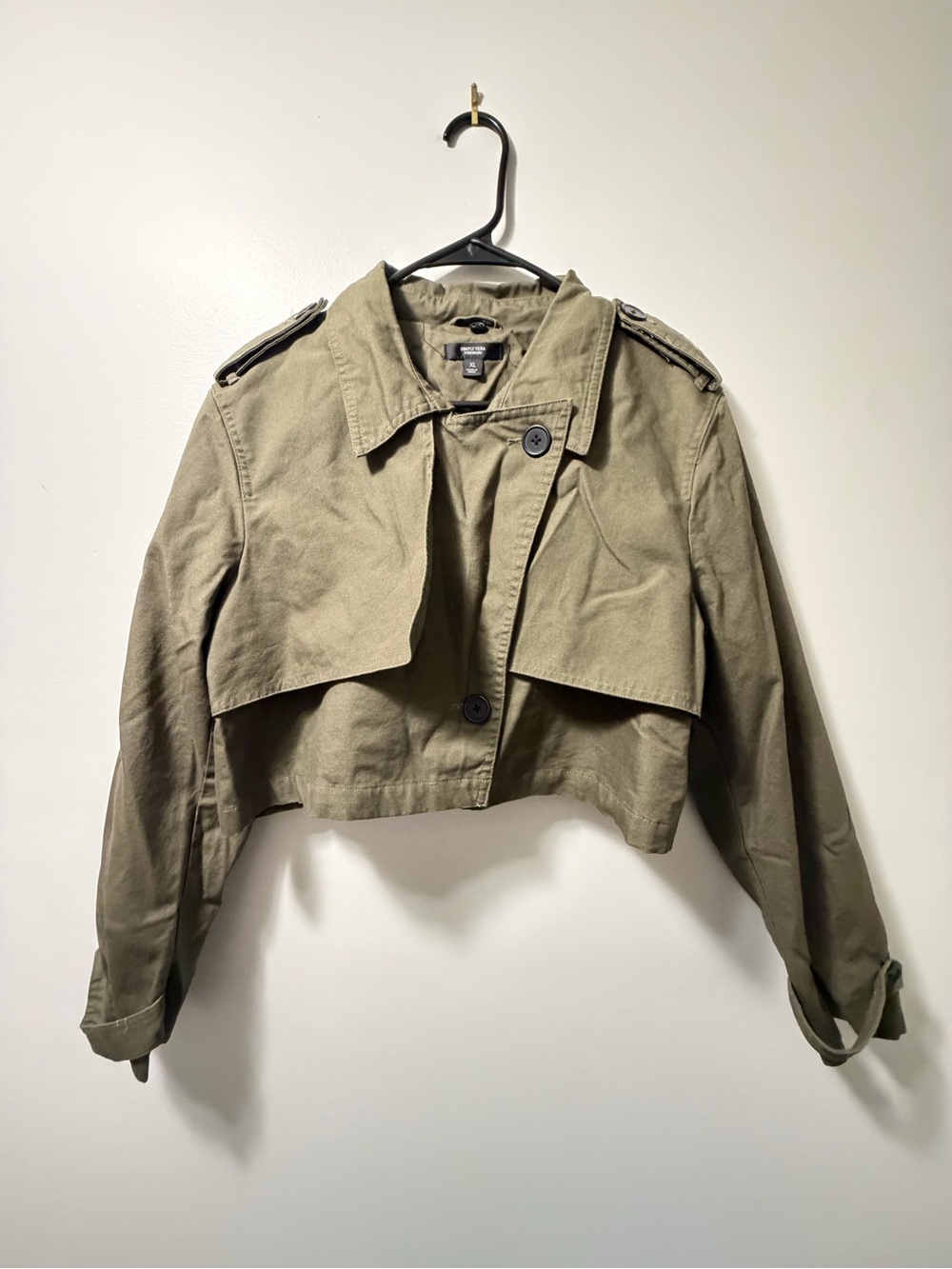 Vera Wang Cropped Olive Trench Jacket